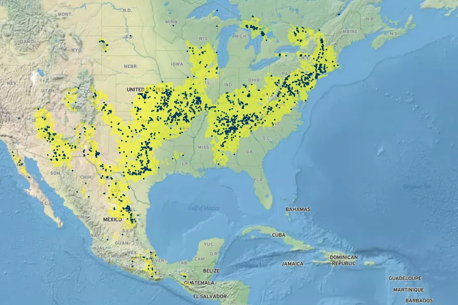 Pellaea atropurpurea Native Range