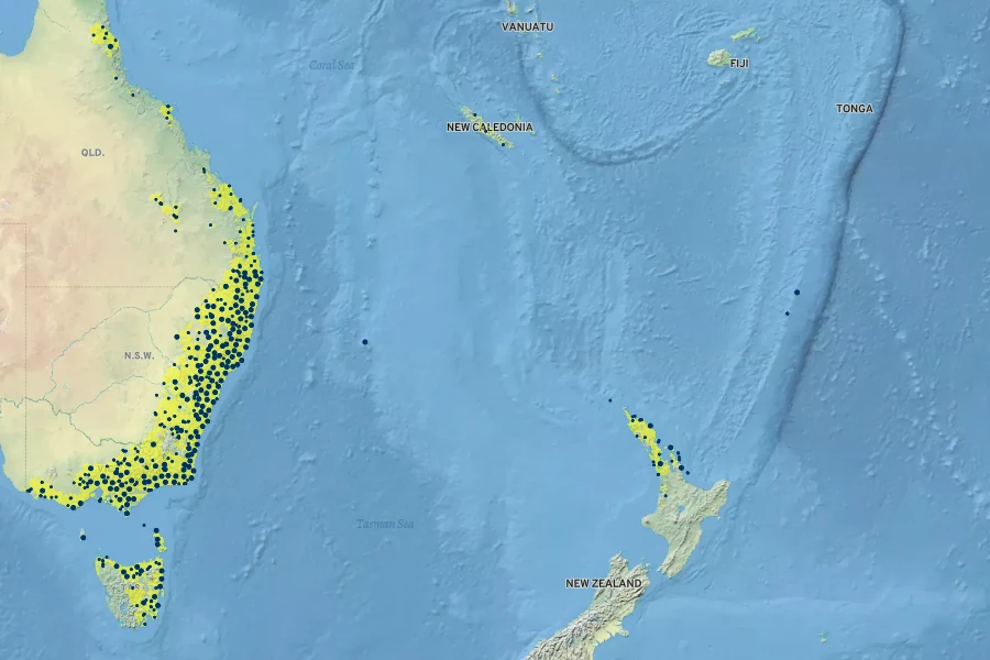 Pellaea falcata Native Range