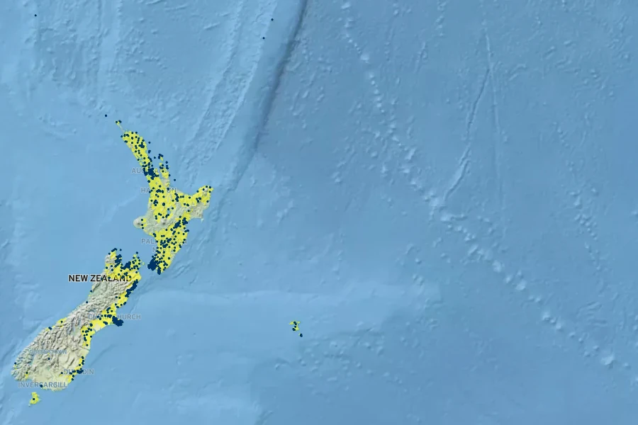 Pellaea rotundifolia Native Range