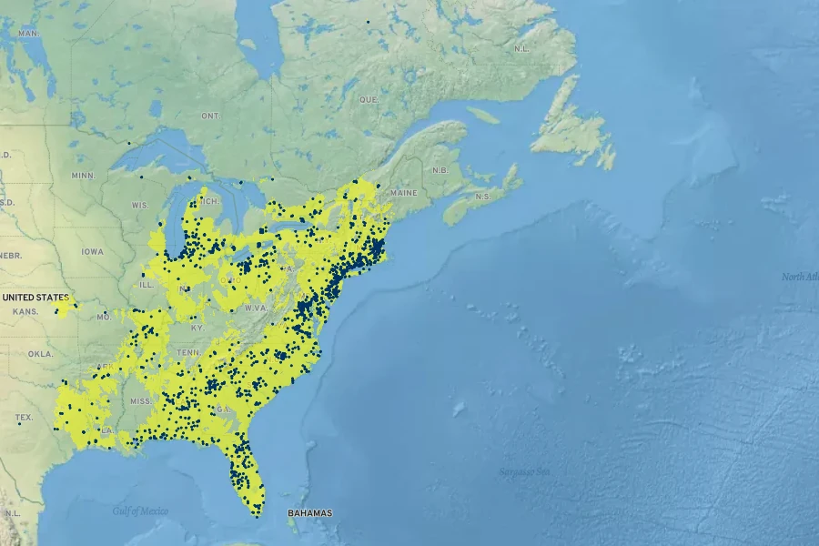 Peltandra virginica Native Range