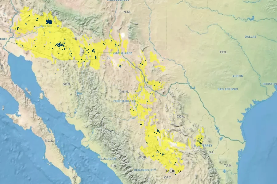 Peniocereus greggii Native Range