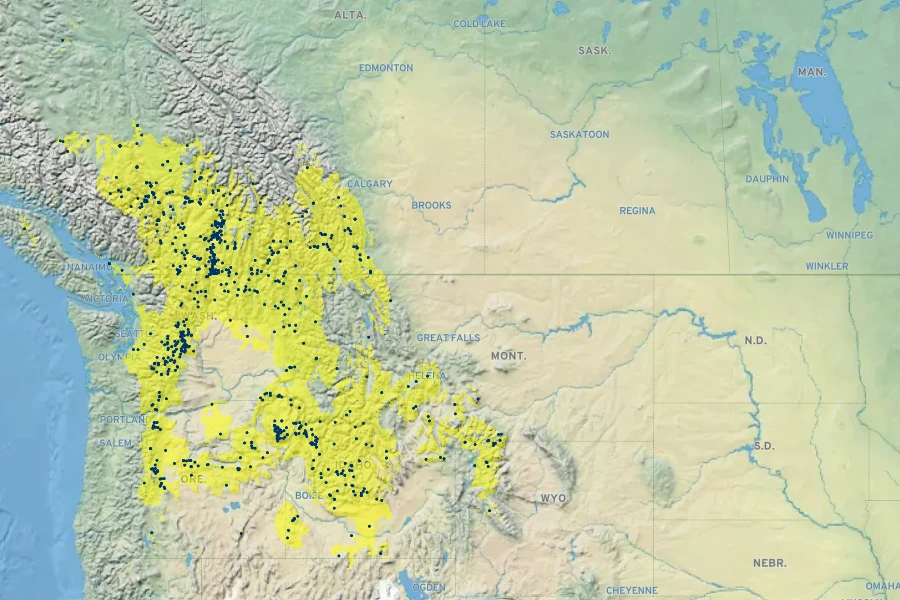 Penstemon fruticosus Native Range