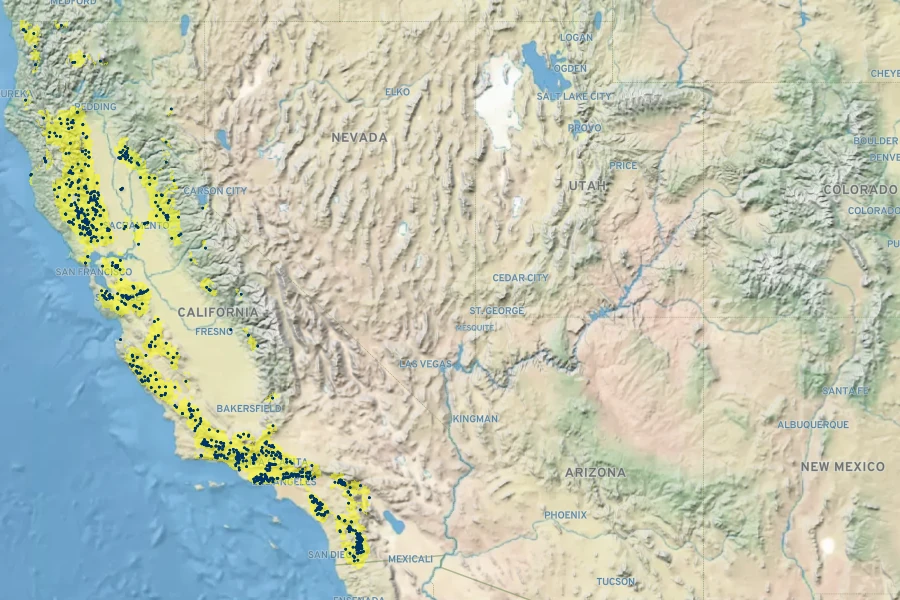 Penstemon heterophyllus Native Range