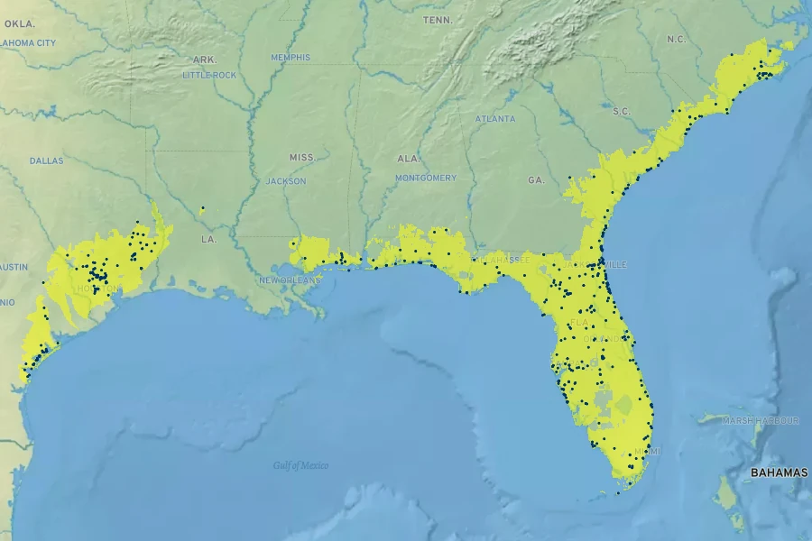 Persea borbonia Native Range
