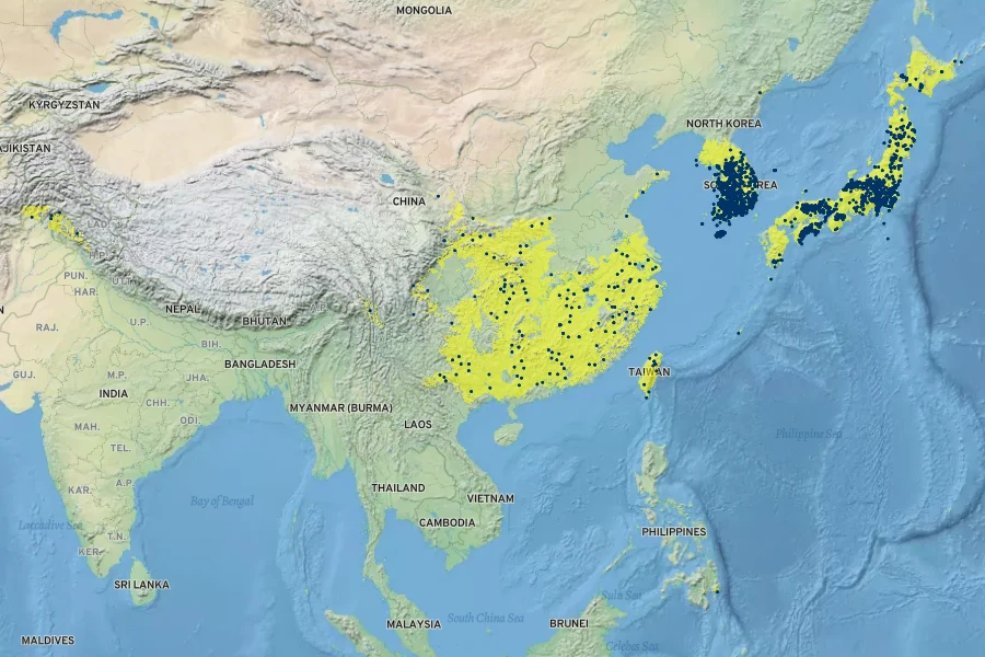 Persicaria filiformis Native Range