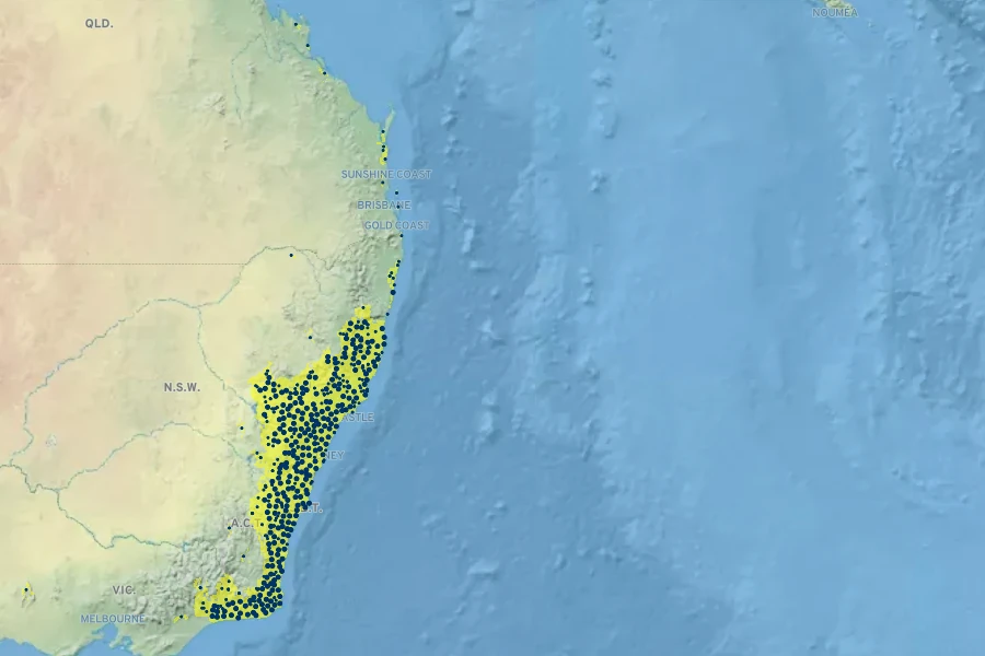 Persoonia linearis Native Range