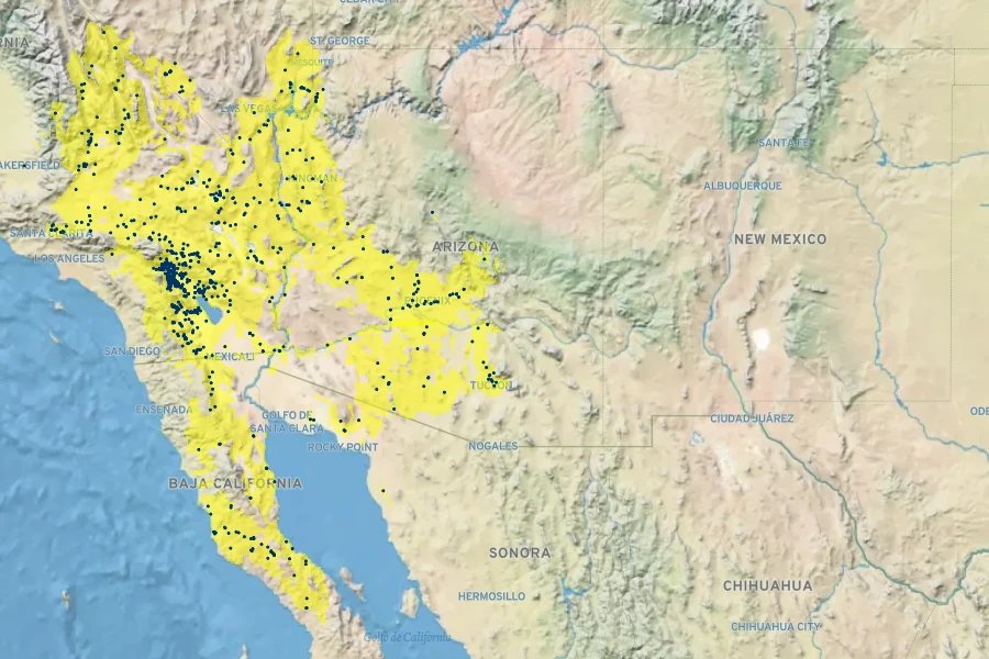 Petalonyx thurberi Native Range
