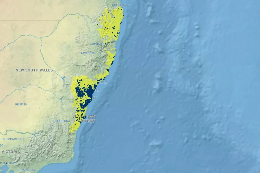 Petrophile pulchella Native Range