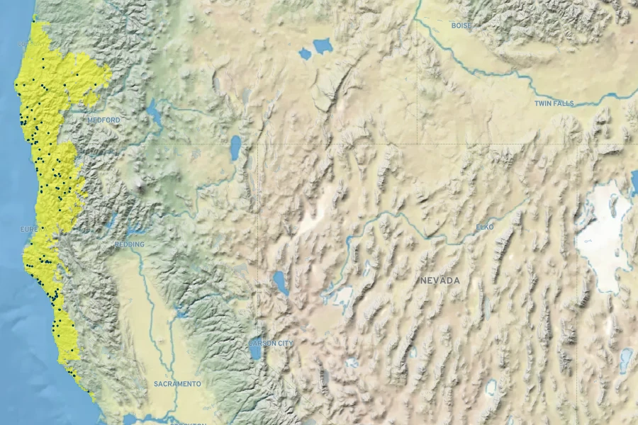 Phacelia bolanderi Native Range