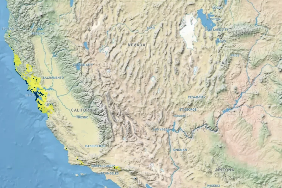 Phacelia californica Native Range