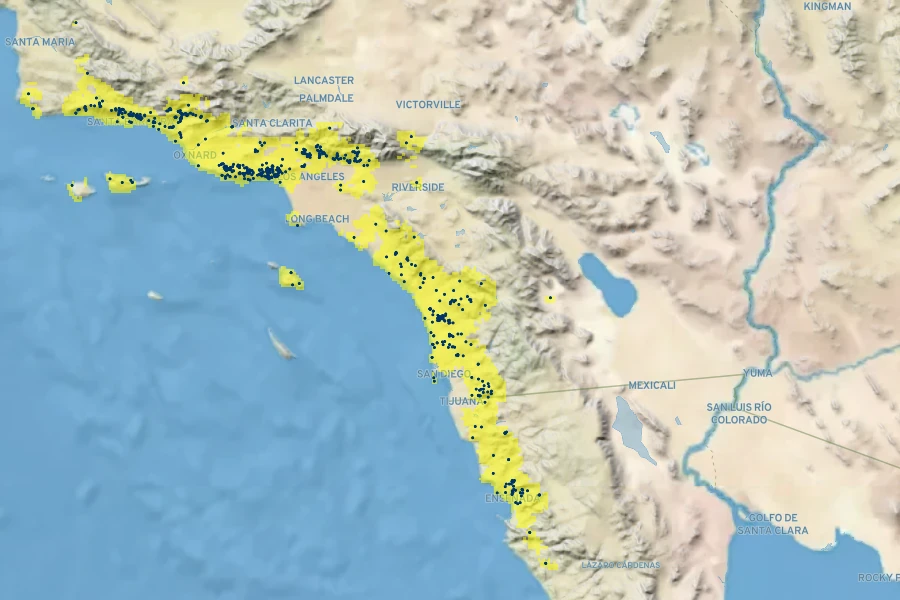 Phacelia grandiflora Native Range