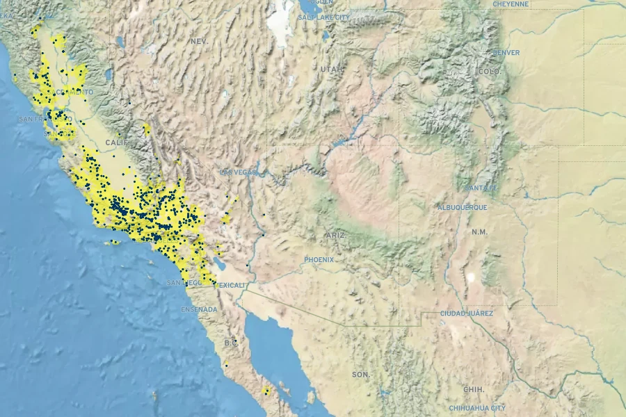 Phacelia tanacetifolia Native Range