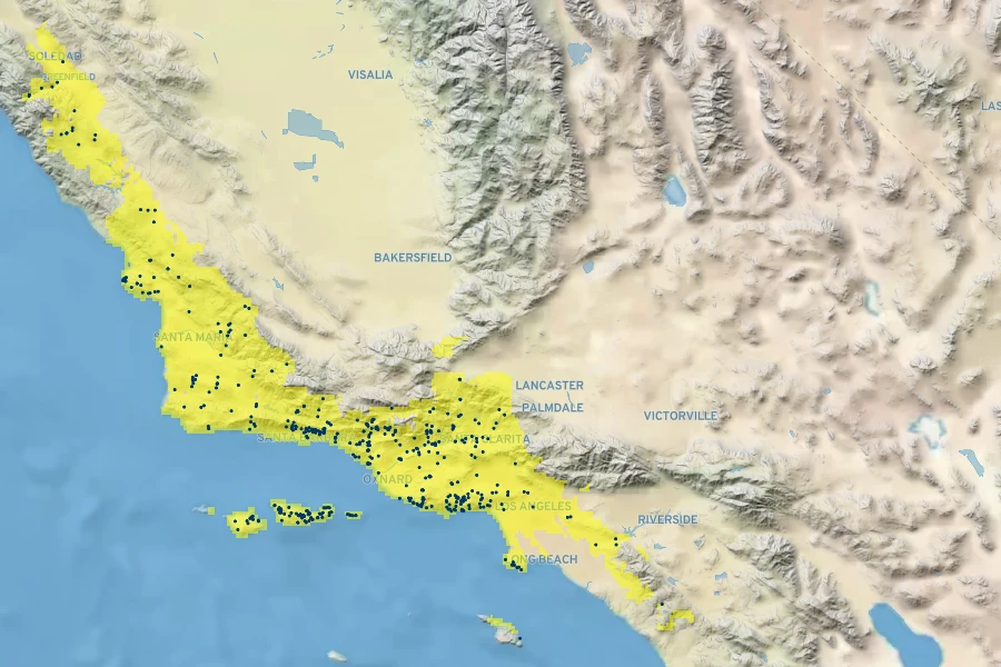Phacelia viscida Native Range