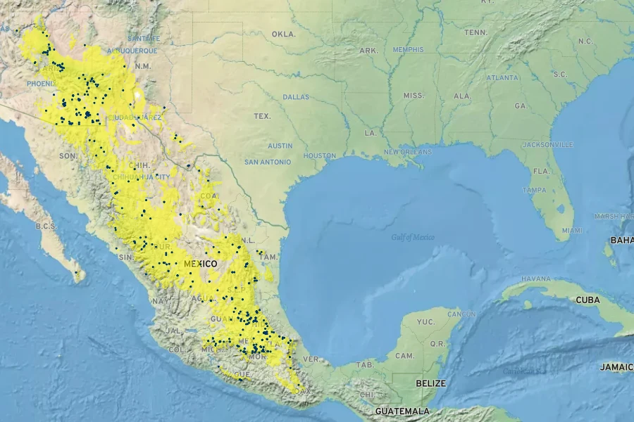 Phaseolus pedicellatus Native Range