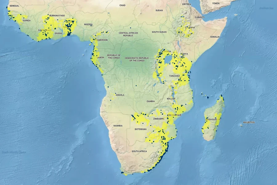 Phoenix reclinata Native Range