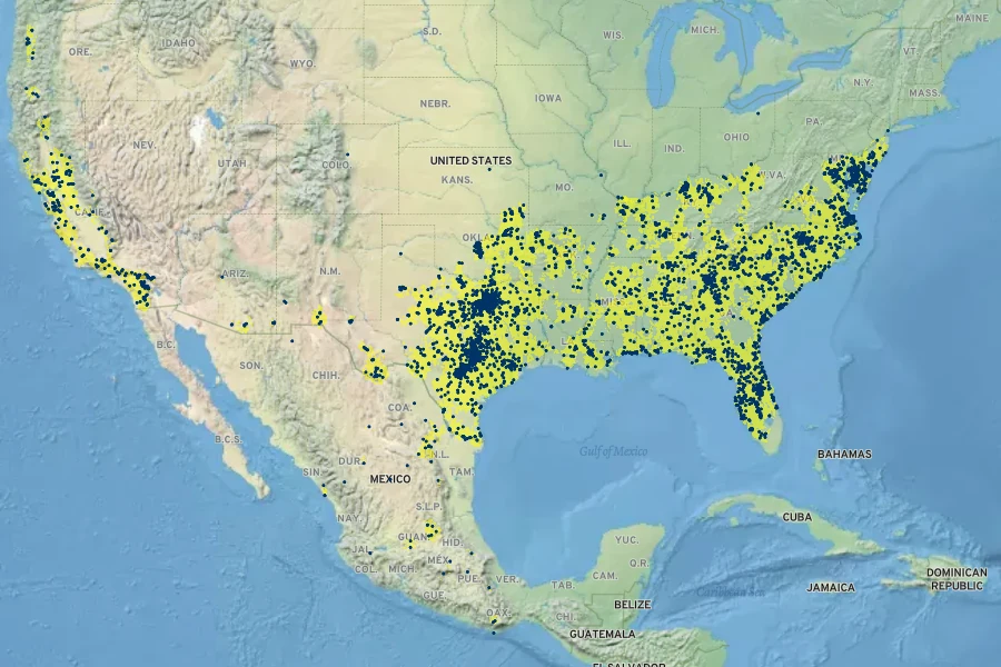 Phoradendron leucarpum Native Range