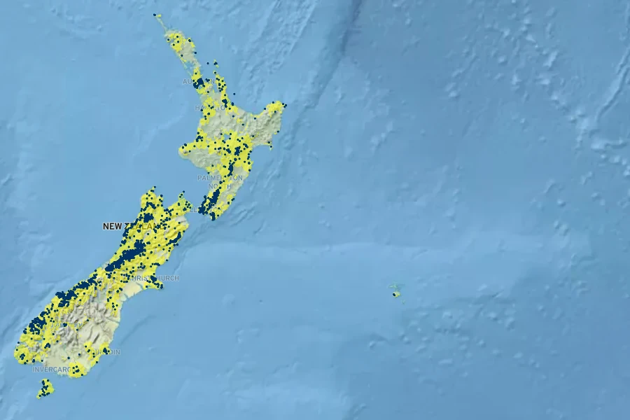 Phormium colensoi Native Range