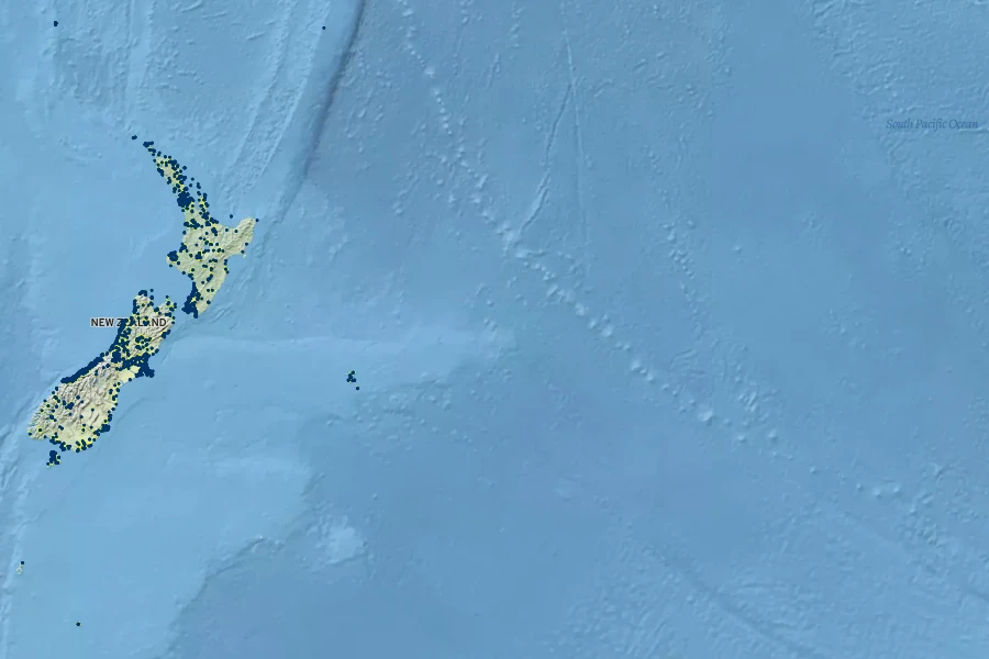 Phormium tenax Native Range