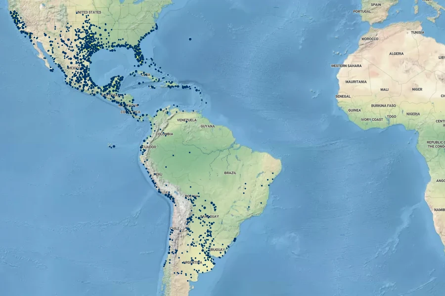 Phyla nodiflora Native Range