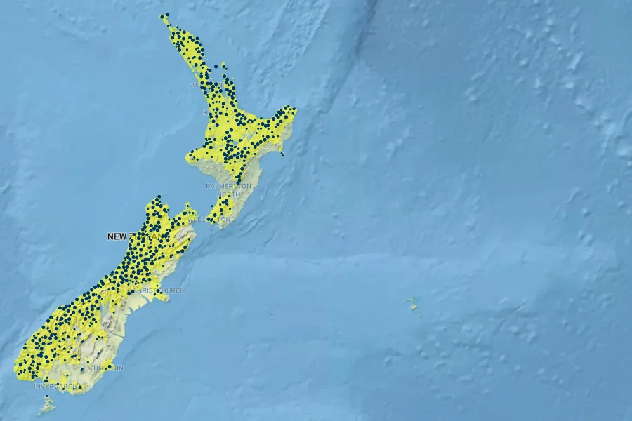 Phyllocladus trichomanoides Native Range