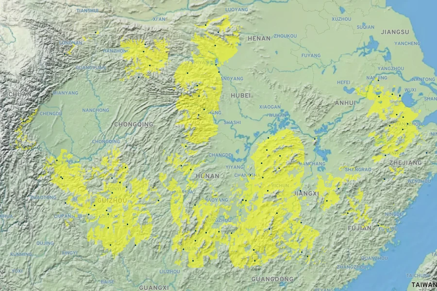 Phyllostachys heteroclada Native Range
