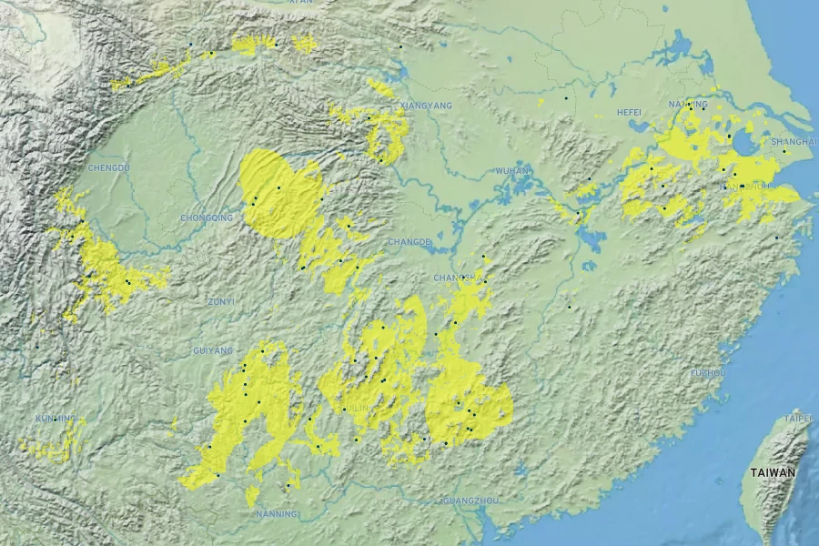 Phyllostachys nidularia Native Range