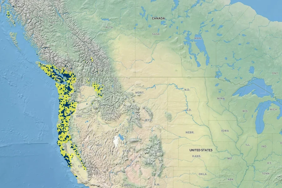 Physocarpus capitatus Native Range