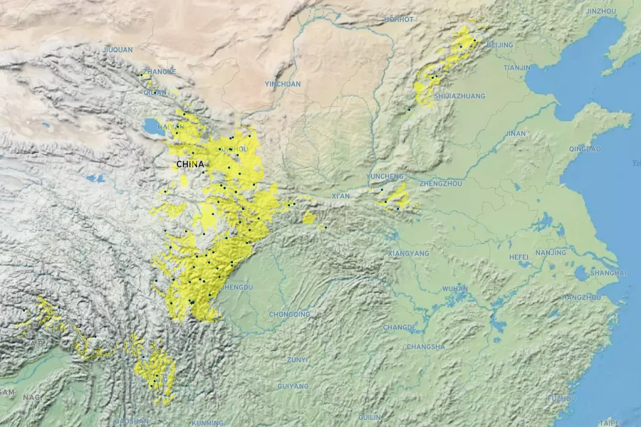 Picea asperata Native Range