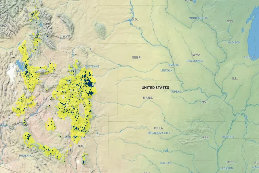 Picea pungens Native Range