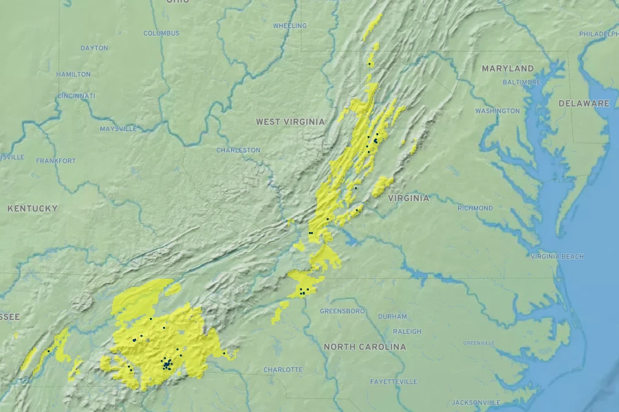 Pieris floribunda Native Range