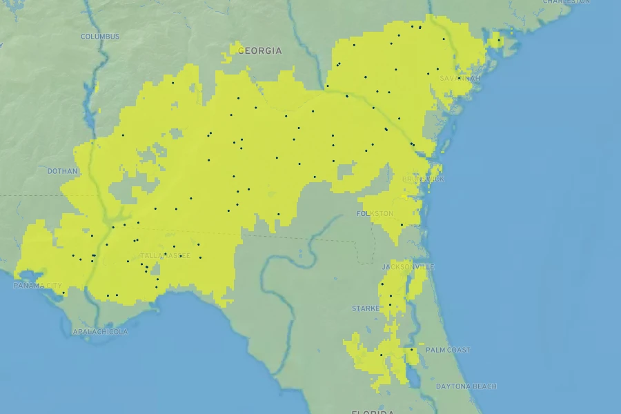 Pinckneya pubens Native Range