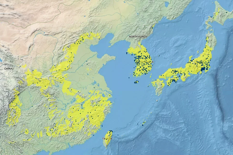 Pinellia ternata Native Range