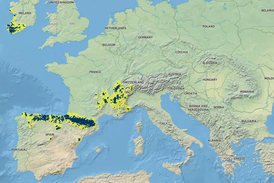 Pinguicula grandiflora Native Range