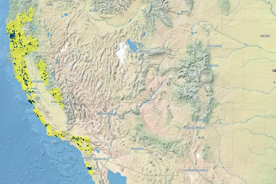 Pinus attenuata Native Range