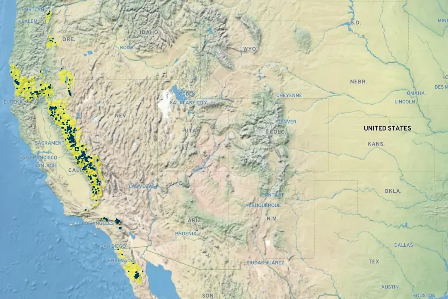 Pinus contorta var. murrayana Native Range