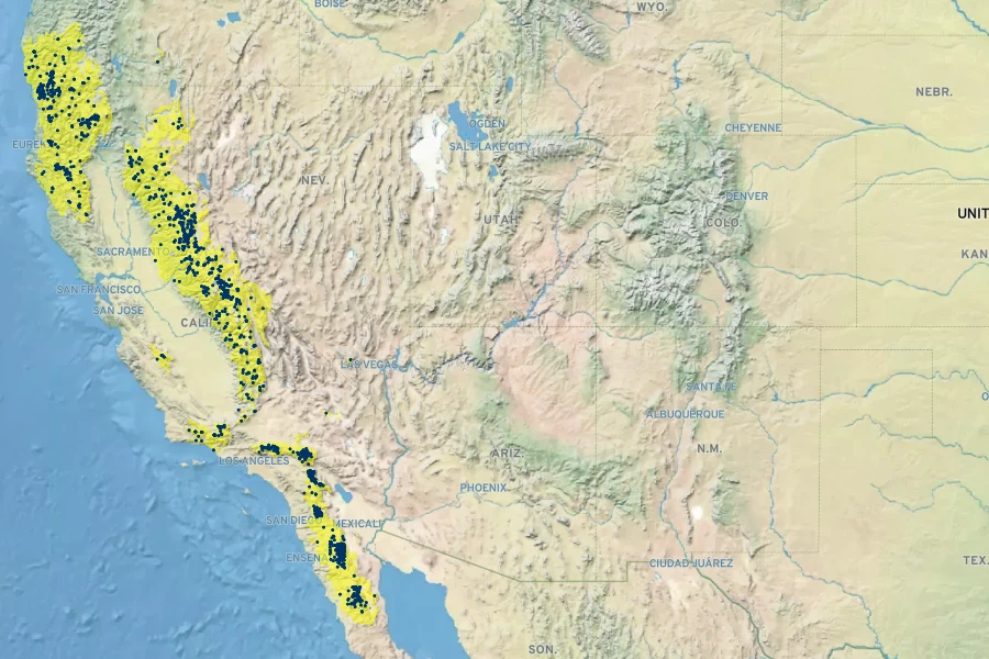 Pinus jeffreyi Native Range