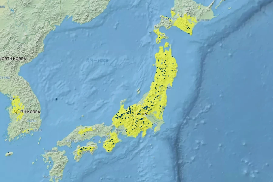 Pinus parviflora Native Range