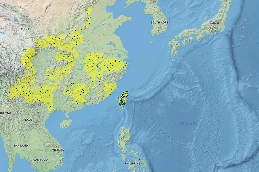 Pistacia chinensis Native Range