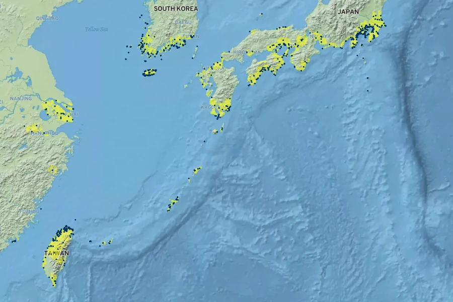Pittosporum tobira Native Range