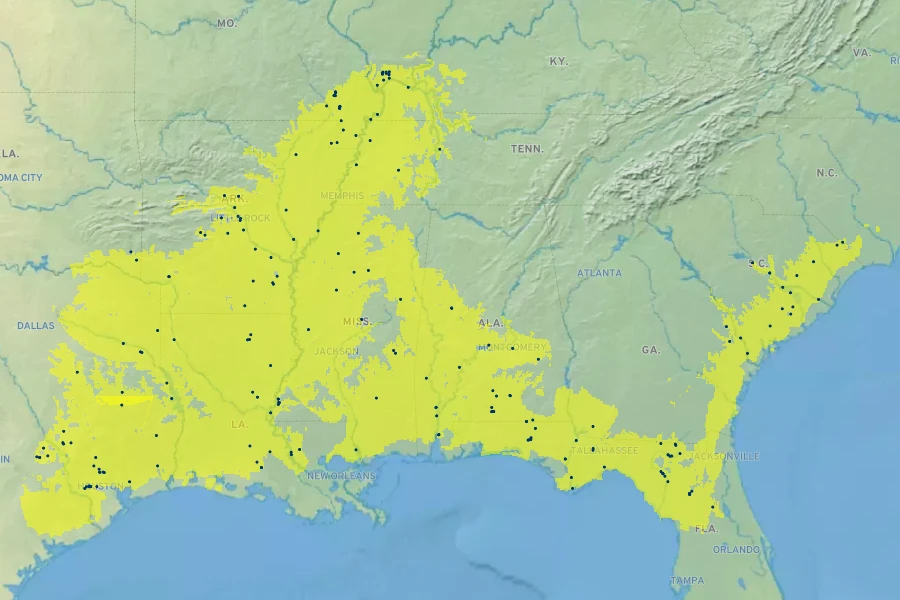 Planera aquatica Native Range
