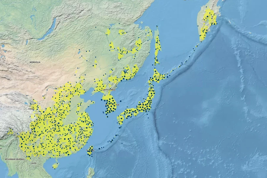 Plantago asiatica Native Range