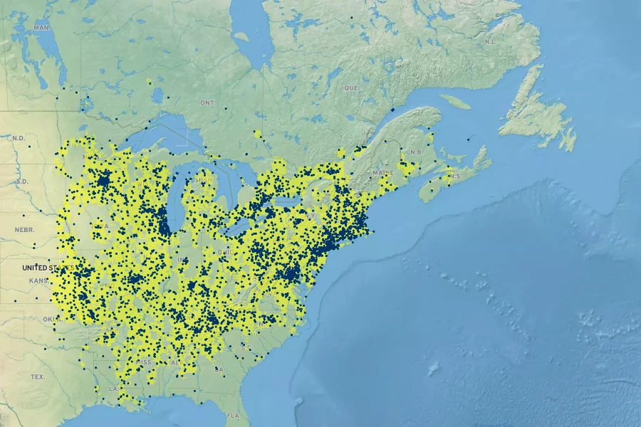 Plantago rugelii Native Range