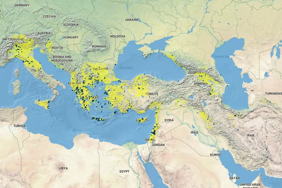 Platanus orientalis Native Range