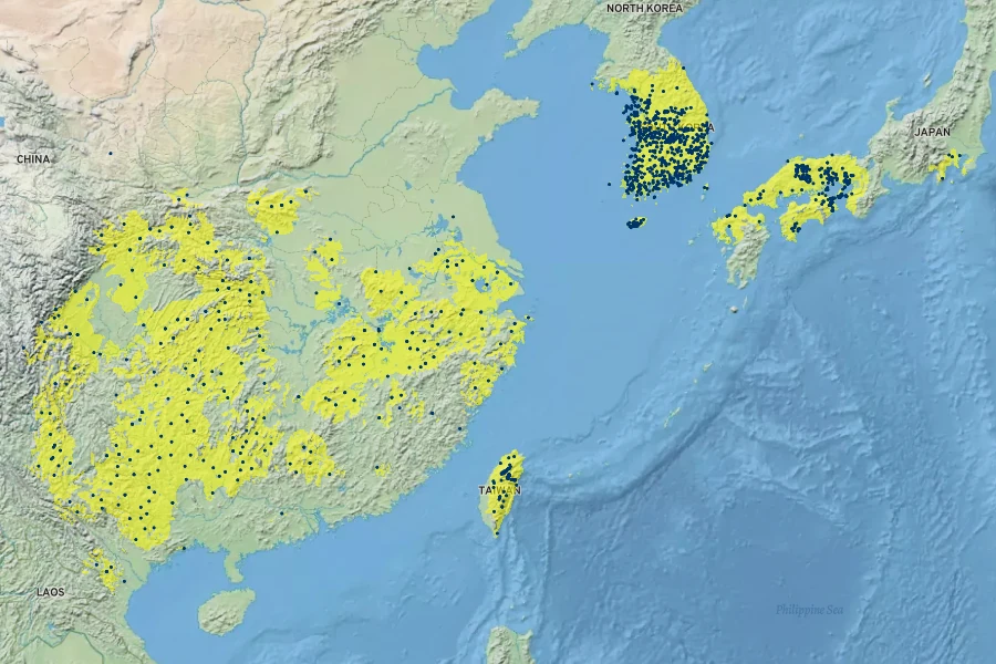 Platycarya strobilacea Native Range