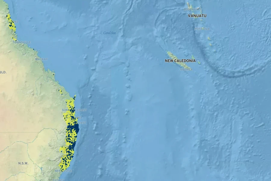 Platycerium superbum Native Range