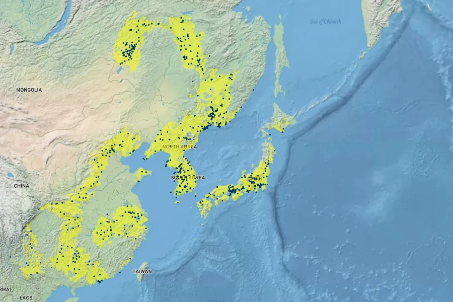 Platycodon grandiflorus Native Range