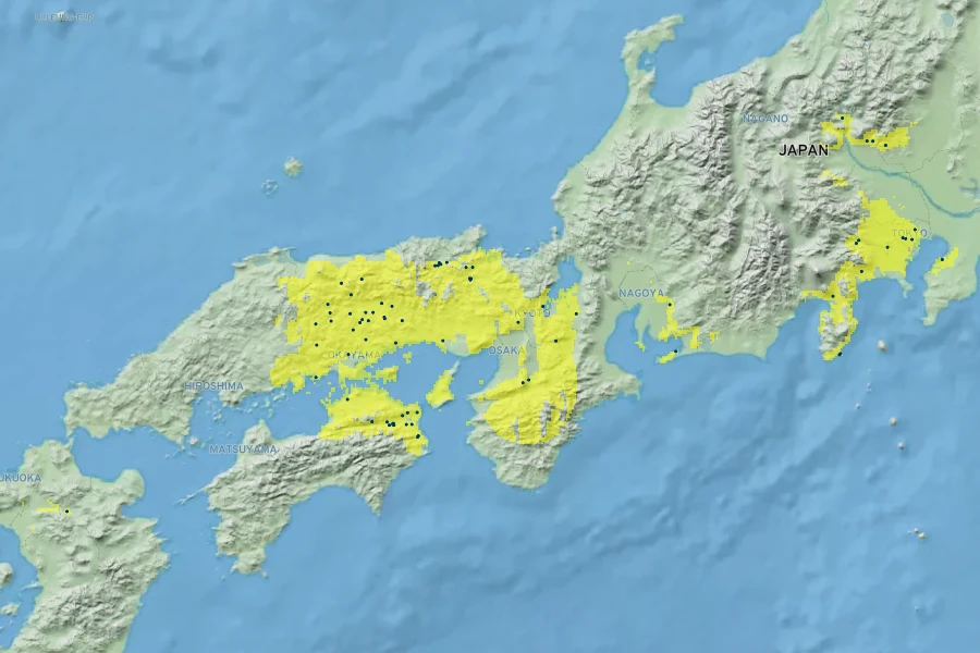 Pleioblastus viridistriatus Native Range