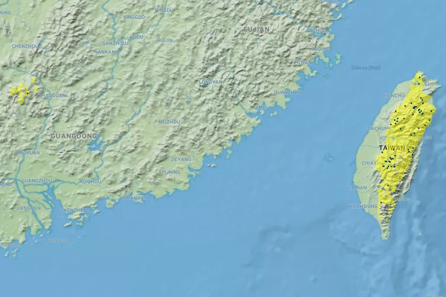 Pleione formosana Native Range