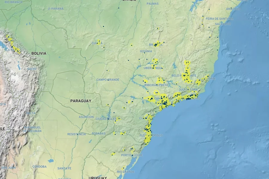 Pleroma granulosum Native Range