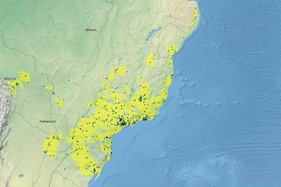 Plinia cauliflora Native Range